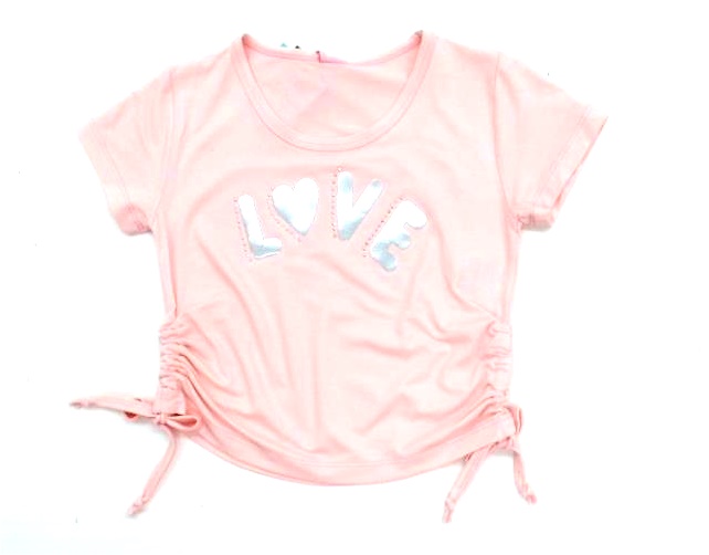 Blusa Rose Infantil  Manga Curta Viscolycra Cropped Franzida