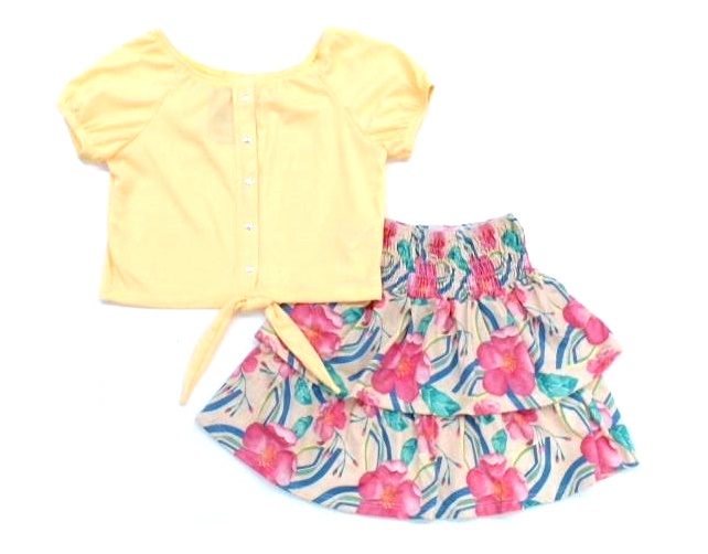 Conjunto Rose Juv Fem M/c Malha Canel Cropped Saia