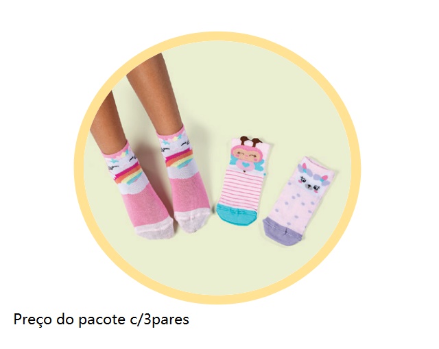 Meia Duck Infantil Algodão Soquete Desenho(c/3)