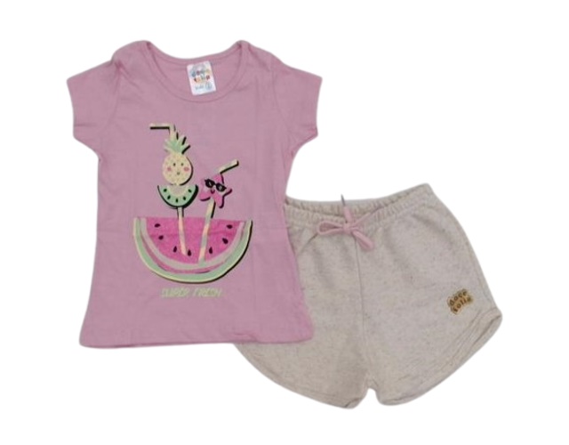 Conjunto Docefolia Primeiros Passos Feminina Manga Curta Malha Short