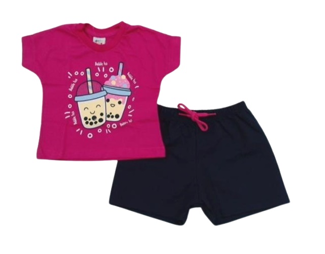 Conjunto Docefolia Primeiros Passos Feminina Manga Curta Malha Cropped