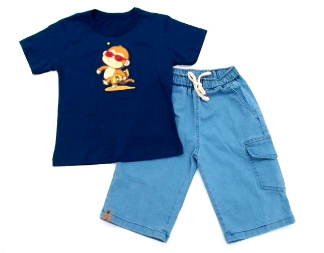 Conjunto Akamai Infantil Masculino Manga Curta Malha Bermuda Jeans