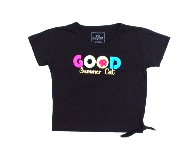 Blusa Summercat Juvenil Manga Curta Malha Cropped