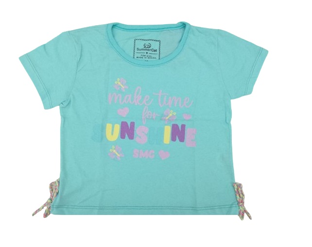Blusa Summercat Juvenil Manga Curta Malha Cropped