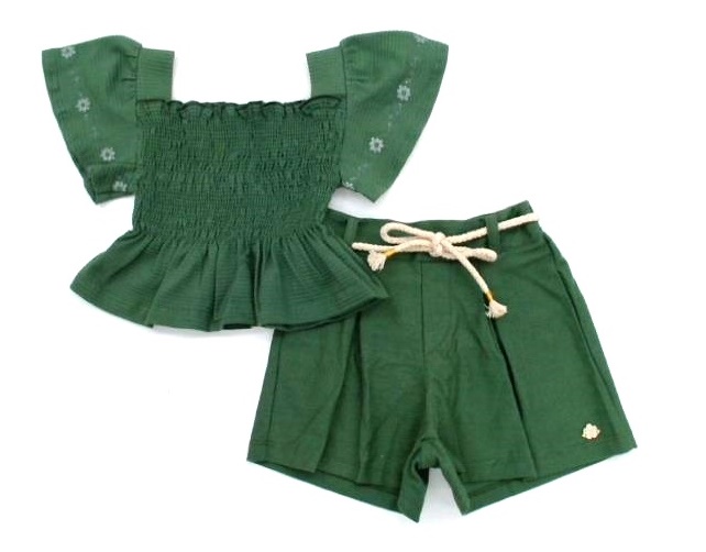 Conjunto Angero Infantil Feminina Manga Curta Malha Trendy Short