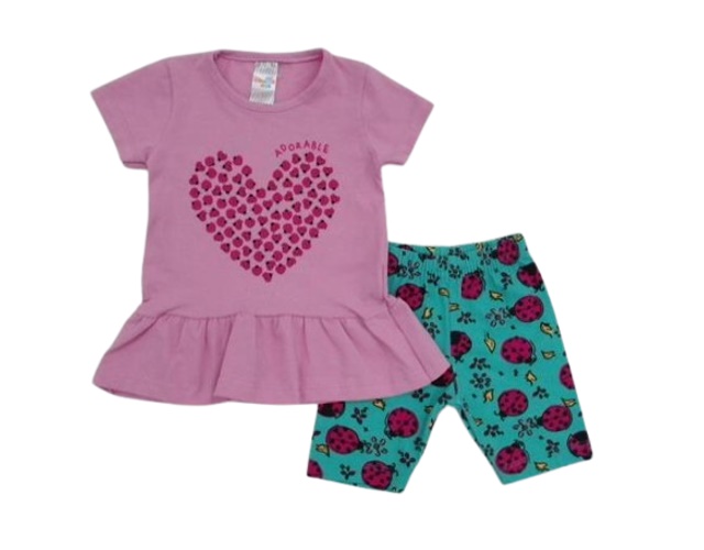Conjunto Shumakids Primeiros Passos Feminina Manga Curta Cotton Bermuda