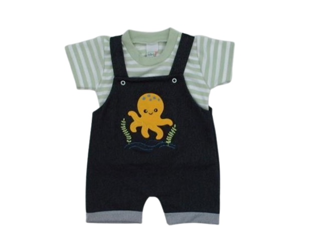Jardineira Romila Bebe Masc M/c Cotton Jeans 2pçs