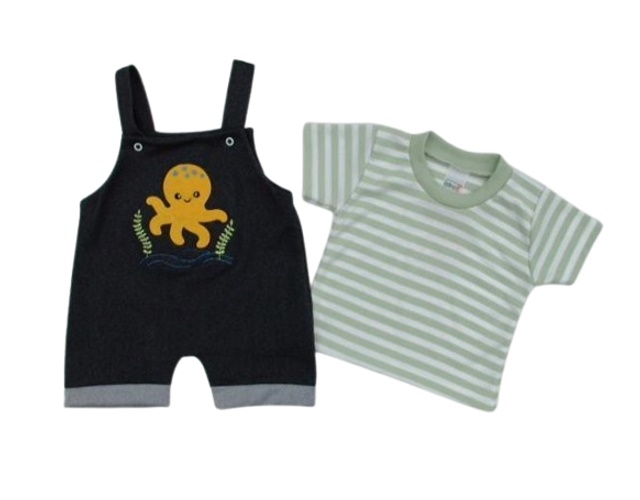 Jardineira Romila Bebe  Manga Curta Cotton Jeans 2pçs