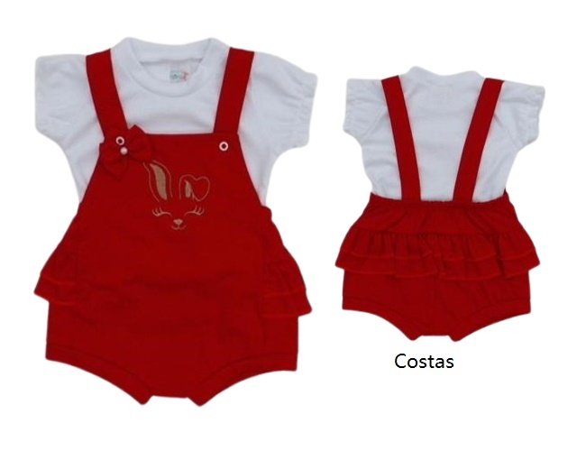 Romper Romila Bebe Fem M/c Malha Babado 2pçs