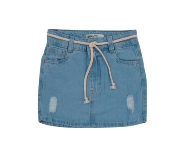 Saia Gilas Juv Fem Jeans Cordão