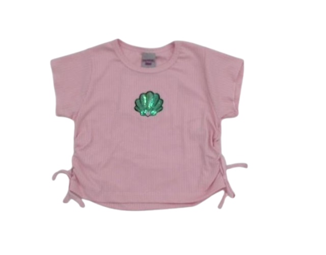Blusa Pimentinha Infantil Manga Curta Malha Canelada Cropped