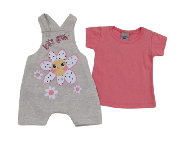 Jardineira Pimentinha Bebe Fem M/c Moletinho 2pçs