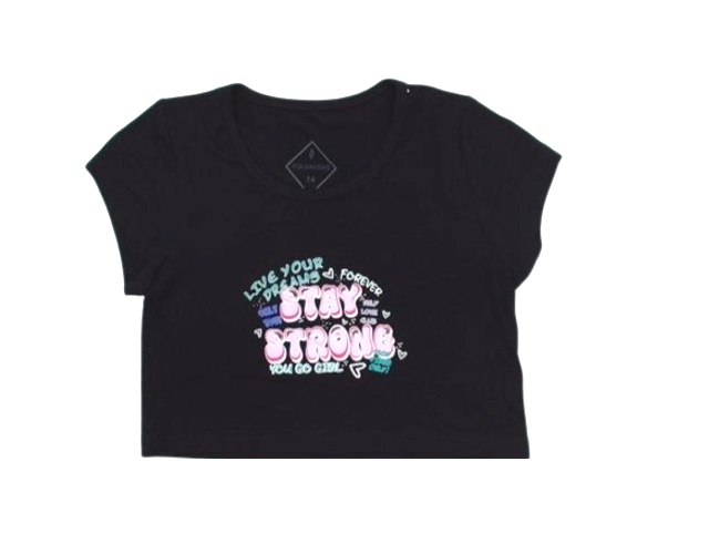 Blusa Aquamarine Juvenil Manga Curta Viscolycra Cropped