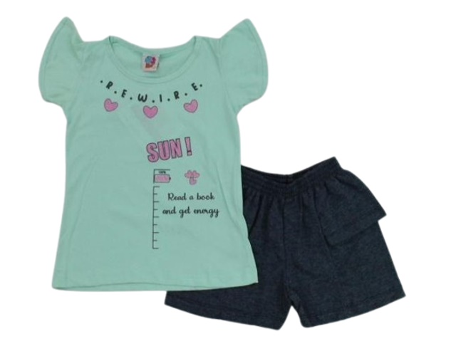 Conjunto Wkids Infantil  Manga Curta Malha Short