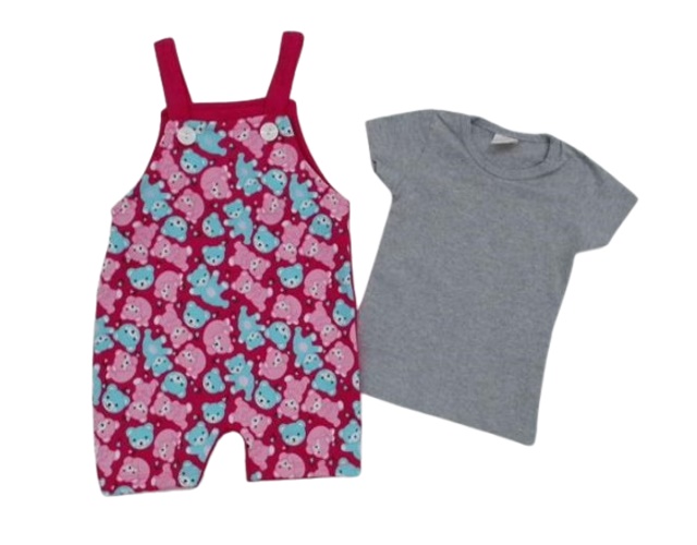 Jardineira Viston Bebe Fem M/c Moletinho 2pçs