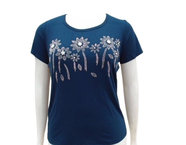 Blusa 7linhas Adulto Extra Grande Manga Curta Viscolycra Aplique