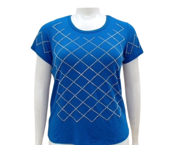 Blusa 7linhas Adulto Extra Grande  Manga Curta Viscolycra Aplique