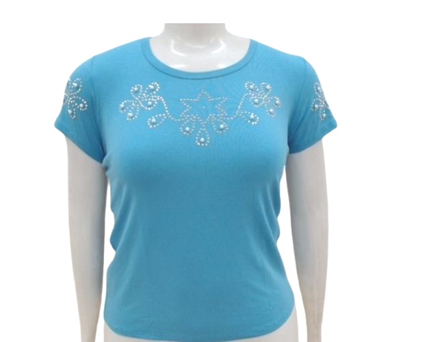 Blusa 7linhas Adulto Extra Grande Feminina Manga Curta Viscolycra Aplique