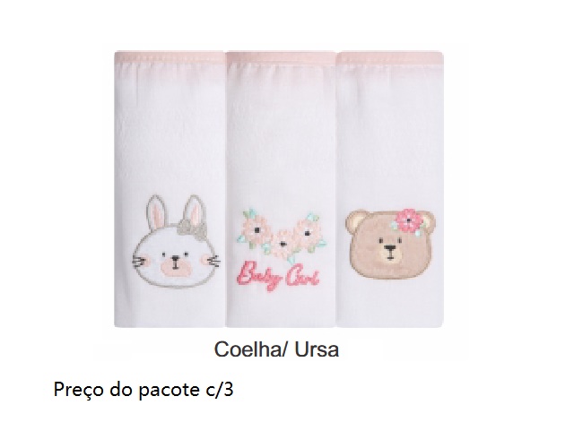 Fralda Papi Bebe Algodão Bordada C/viés (c/3) 70x70cm