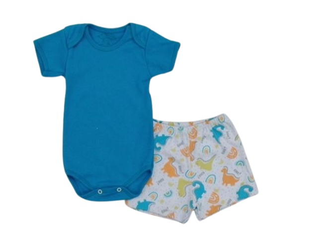 Conjunto Timufy Bebe Manga Curta Suedine Body Short