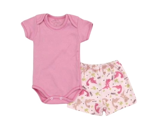 Conjunto Timufy Bebe Manga Curta Suedine Body Short
