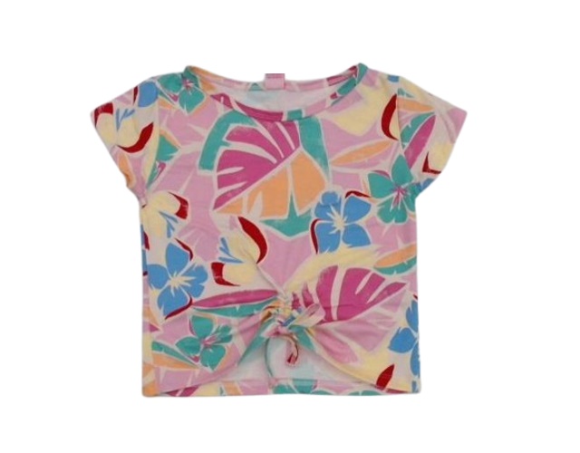 Blusa Rose Juvenil Manga Curta Viscolycra Estampado Cropped