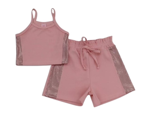 Conjunto Rose Infantil Feminina Alça Poliéster Cropped Short