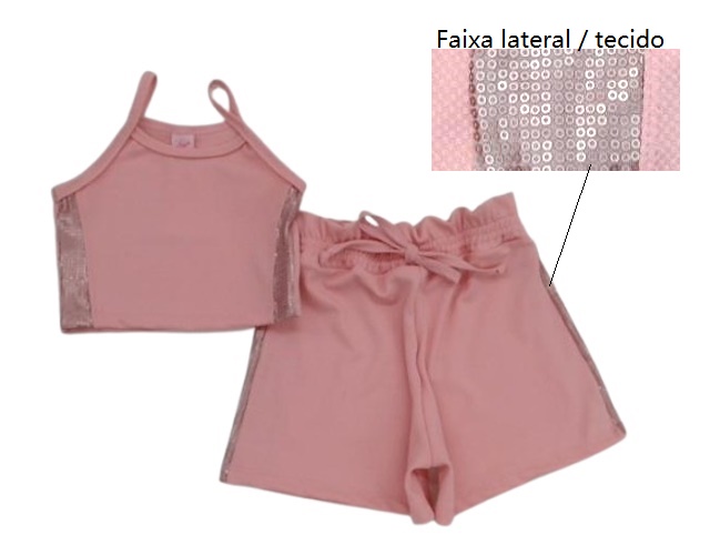 Conjunto Rose Juvenil  Alça Poliéster Cropped Short