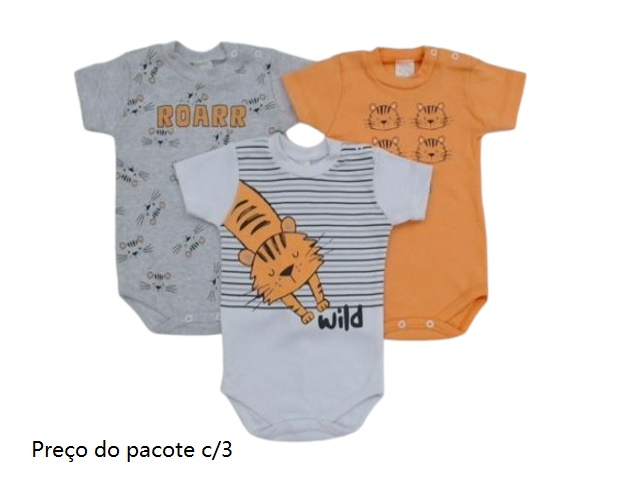 Body Petutinha Bebe  Manga Curta Suedine Botão (c/3)