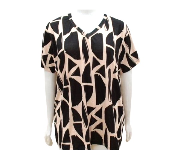 Blusa Ita Adulto Extra Grande  Manga Curta Viscolycra Estampado Decote V