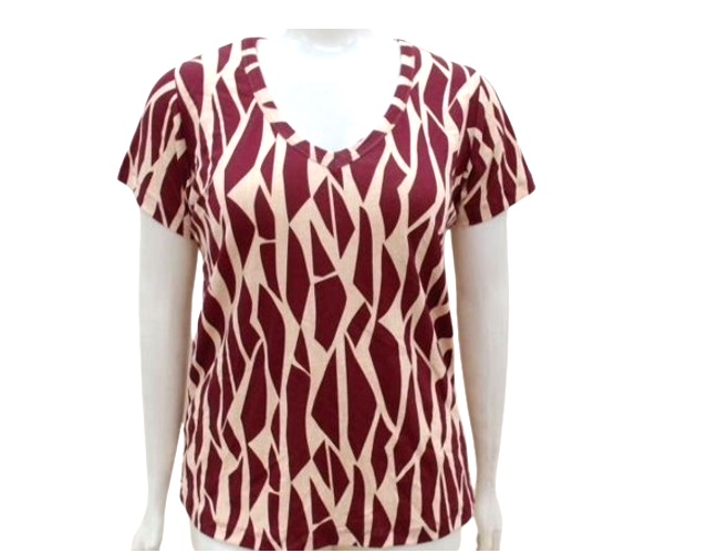 Blusa Ita Adulto Extra Grande  Manga Curta Viscolycra Estampado Decote V