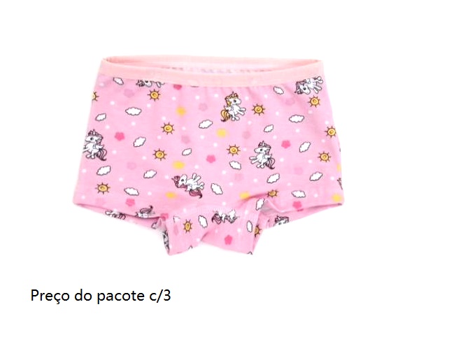 Calcinha-boxer Kellynha Infantil Cotton Estampado (c/3)