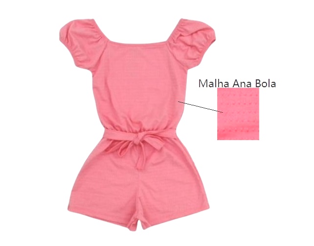Macacão Trin Infantil Feminina Manga Curta Malha Ana Bola