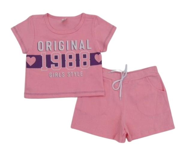 Conjunto Pho Infantil Feminina Manga Curta Cotton Cropped Short