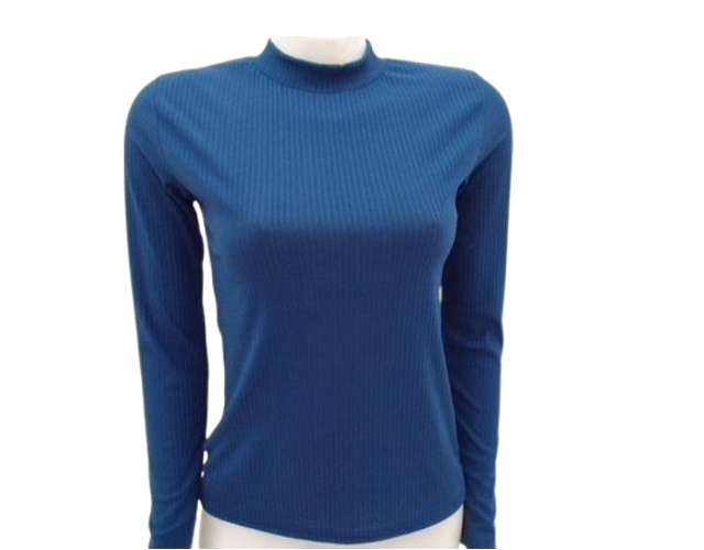 Blusa Sangos Adulto Feminina Manga Longa Poliéster Canelada Gola Alta