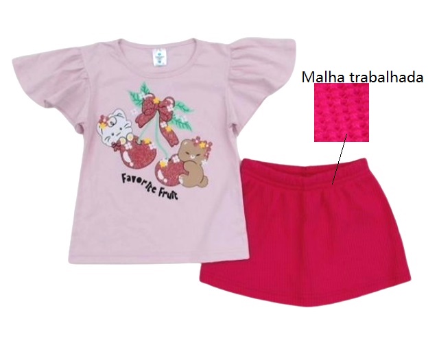 Conjunto Jositex Infantil Feminina Manga Curta Malha Short-saia