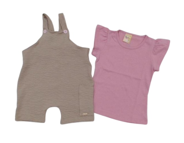 Jardineira Trin Primeiros Passos Feminina Manga Curta Anaeeuga Blusa 2p