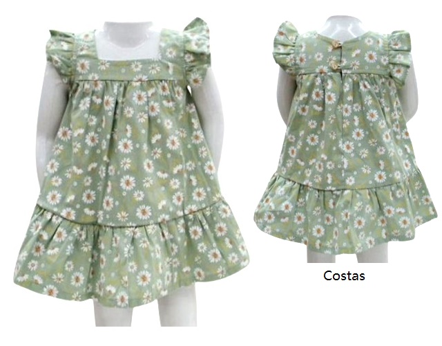 Vestido Nilvitex Bebe Manga japonesa Tricoline Estampado