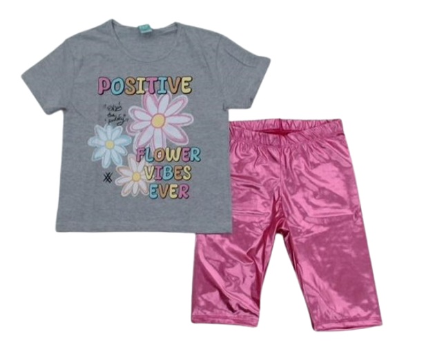 Conjunto Minhaflor Juvenil Feminina Manga Curta Malha Bermuda