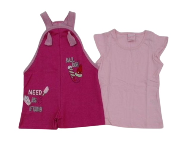 Jardineira Wilbertex Primeiros Passos Feminina Manga Curta Moletinho 2p