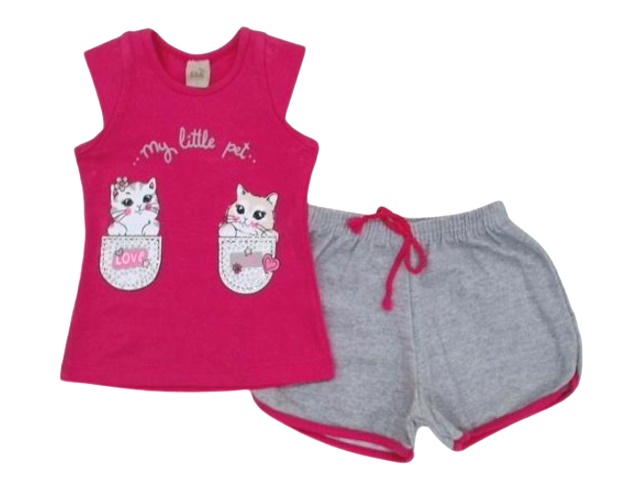 Conjunto Popin Primeiros Passos Feminina Manga japonesa Cotton Short