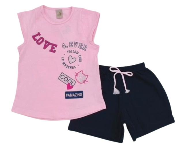 Conjunto Popin Infantil Feminina Manga japonesa Malha Short