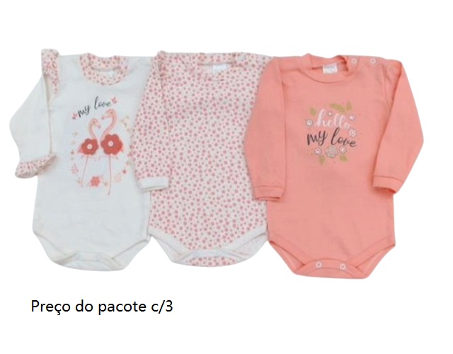 Body Petutinha Bebe Feminina Manga Longa Suedine (c/3)