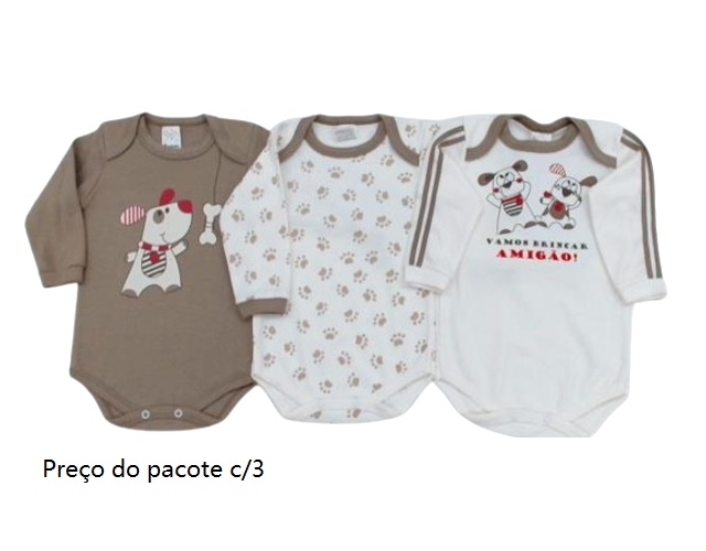 Body Petutinha Bebe Masculino Manga Longa Suedine (c/3)
