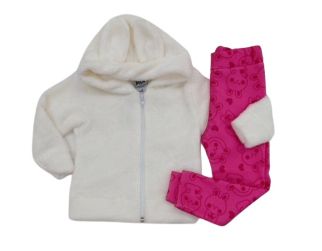 Conjunto Jidi Bebe Feminino Fleece Capuz Legging