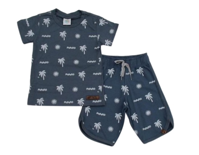 Conjunto Maro Primeiros Passos Masculino Manga Curta Malha Estampado