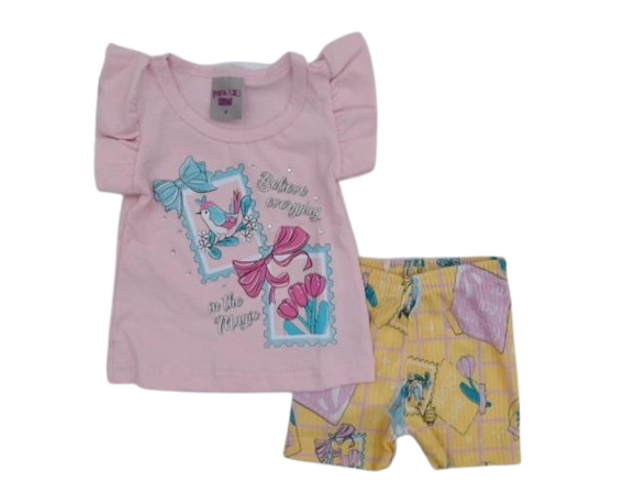 Conjunto Pimentinha Bebe Feminina Manga Curta Cotton Short