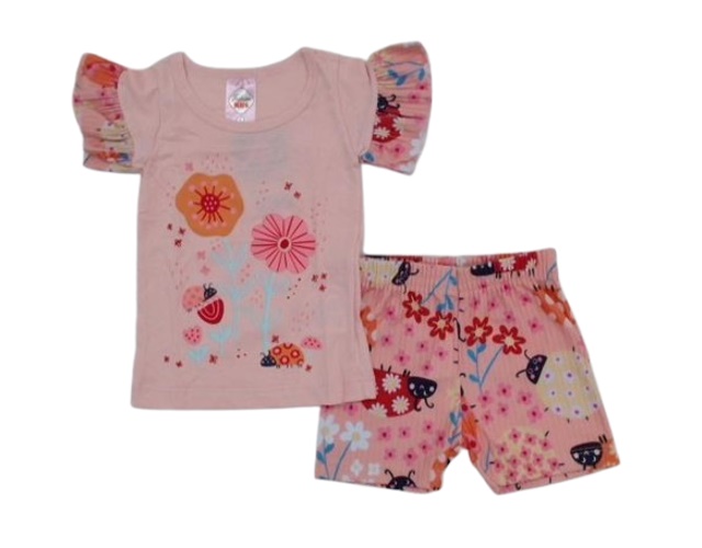 Conjunto Fashionk Primeiros Passos Feminina Manga Curta Malha Canelada Sho