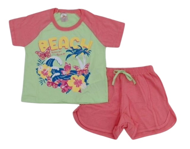 Conjunto Fashionk Juvenil Feminina Manga Curta Malha Cropped Short