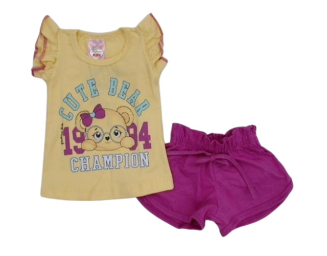 Conjunto Fashionk Bebe Feminina Manga Curta Malha Short